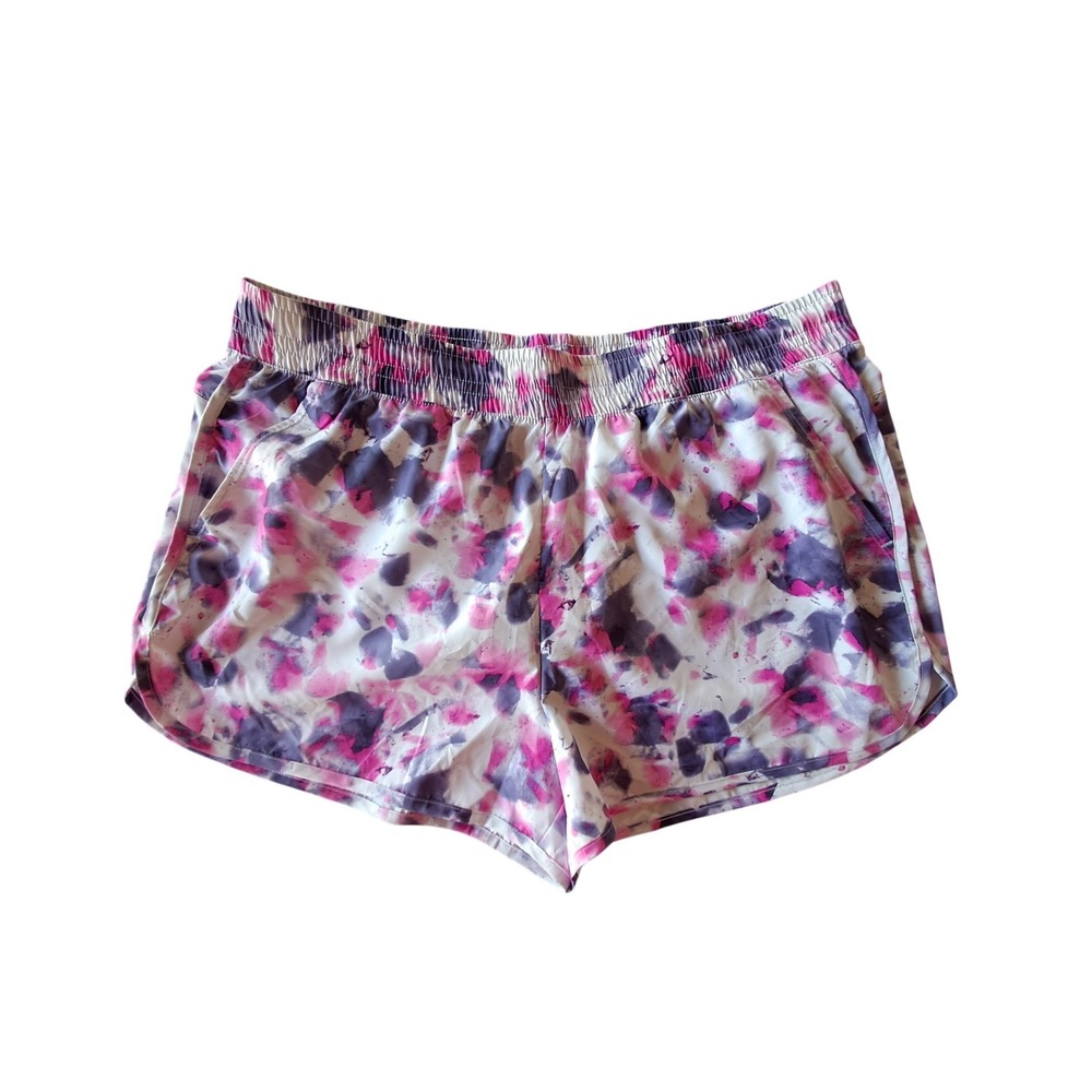 Athletic Works Womens XL Pink Purple Abstract Watercolor Running Shorts Tie-Dye